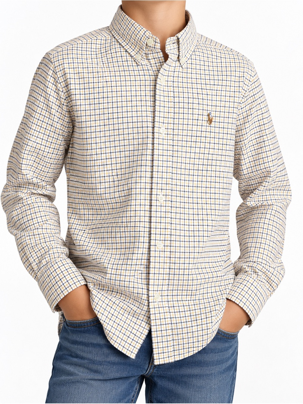 Ralph Lauren Boys M 10-12 Plaid Button Down Shirt Long Sleeve Pony Logo Cotton